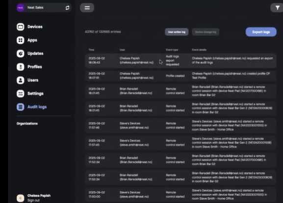 Audit Logs in Neat Pulse